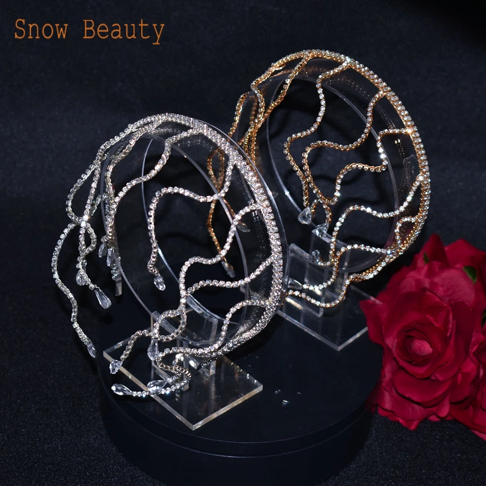 A453 Rhinestone Brides Hairbands for Bridal Headband Wedding Hair Accessories Shiny Crystal Party Prom Tiara Women Headdress