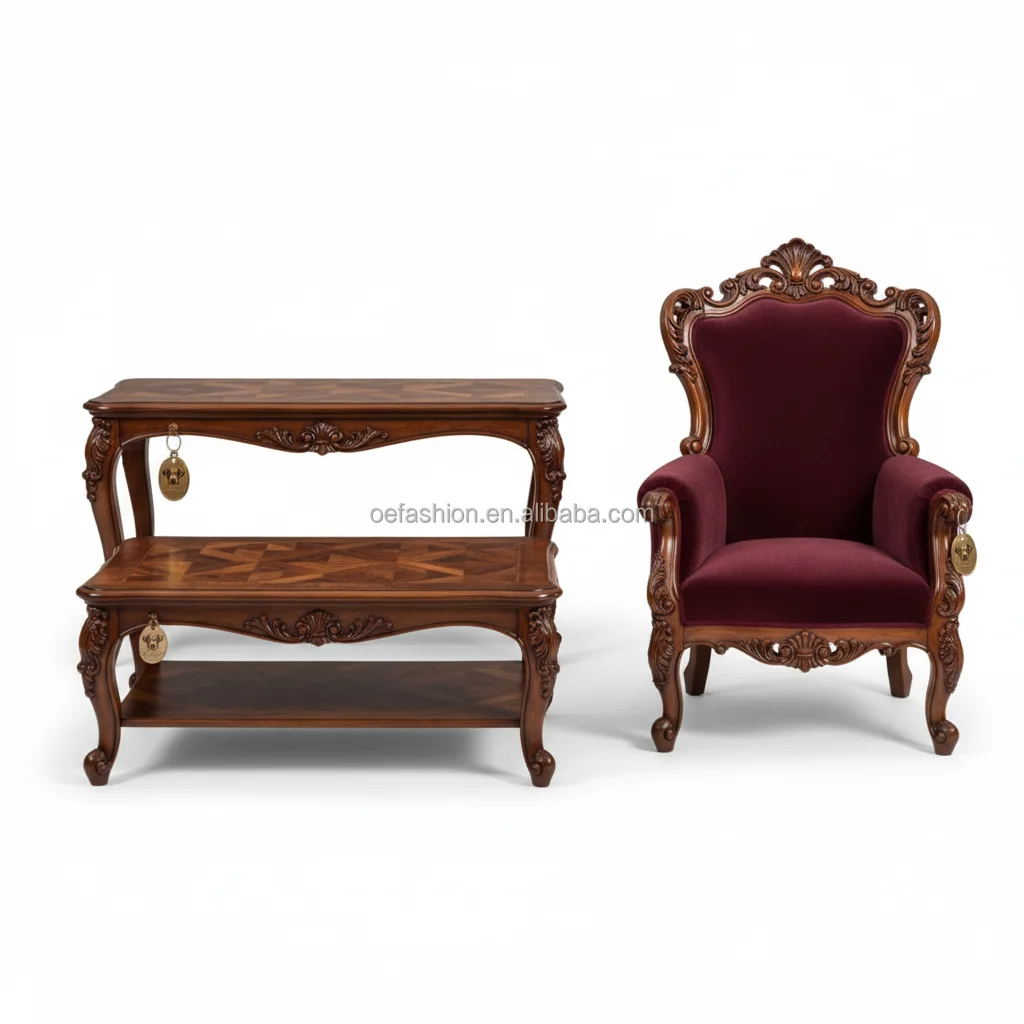 

Комплект мебели для гостиной в викторианском стиле: столы с инкрустацией из красного дерева, бархатные стулья, мебель для лобби отеля