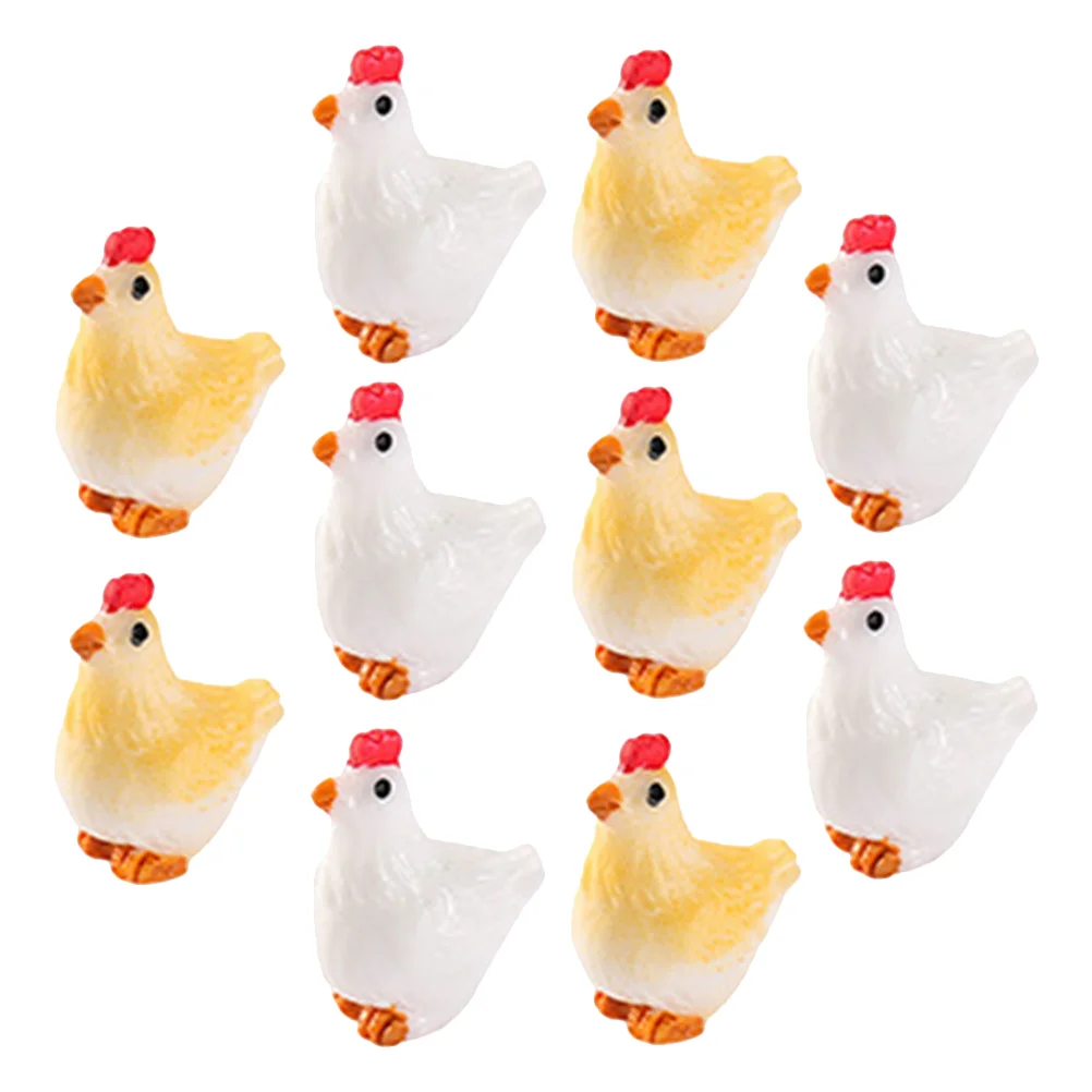 10 Pcs Farm Animal Toys Micro Landscape Decor Modeling Miniature Garden Decorations Hen Shape Adornments Resin Chicken