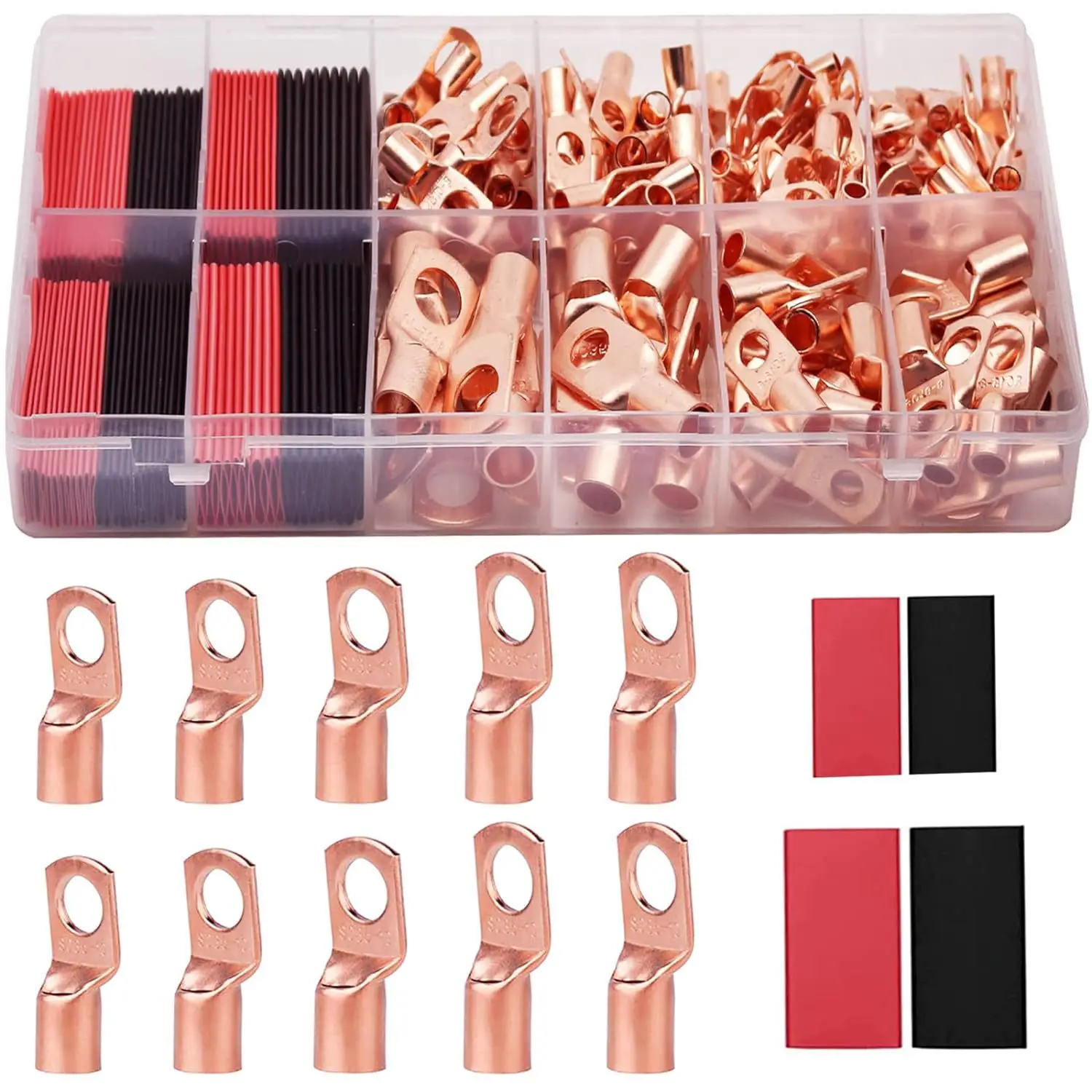 

160Pcs Battery Cable Ends, Copper Wire Lugs Assortment Kit AWG 2 4 6 8 10 Gauge
