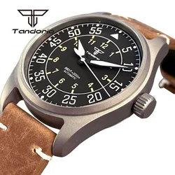 Tandorio titânio piloto estilo 39mm 200m masculino relógio de mergulho automático luminoso NH35 PT5000 safira vidro parafuso coroa couro 20Bar