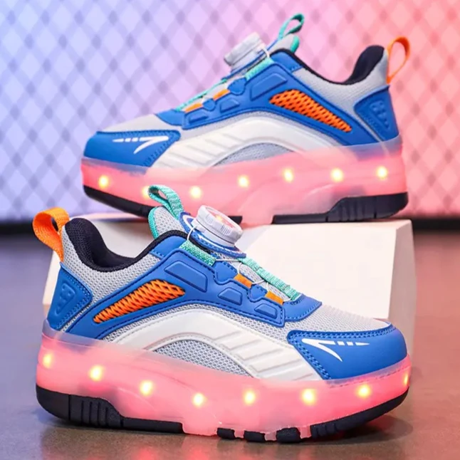 

New children's rotating button walking shoes girls' four-wheel roller skates children's sports and casual shoes kids sneakers