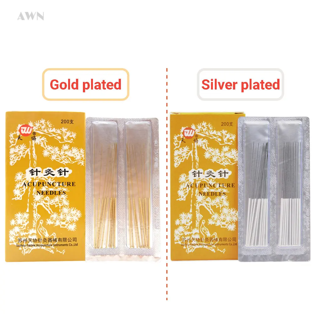 200pcs Non-Disposable Gold-plated Surface/Silver Plated Handle Acupuncture Needle Reusable Body Health Care Guasha Massager