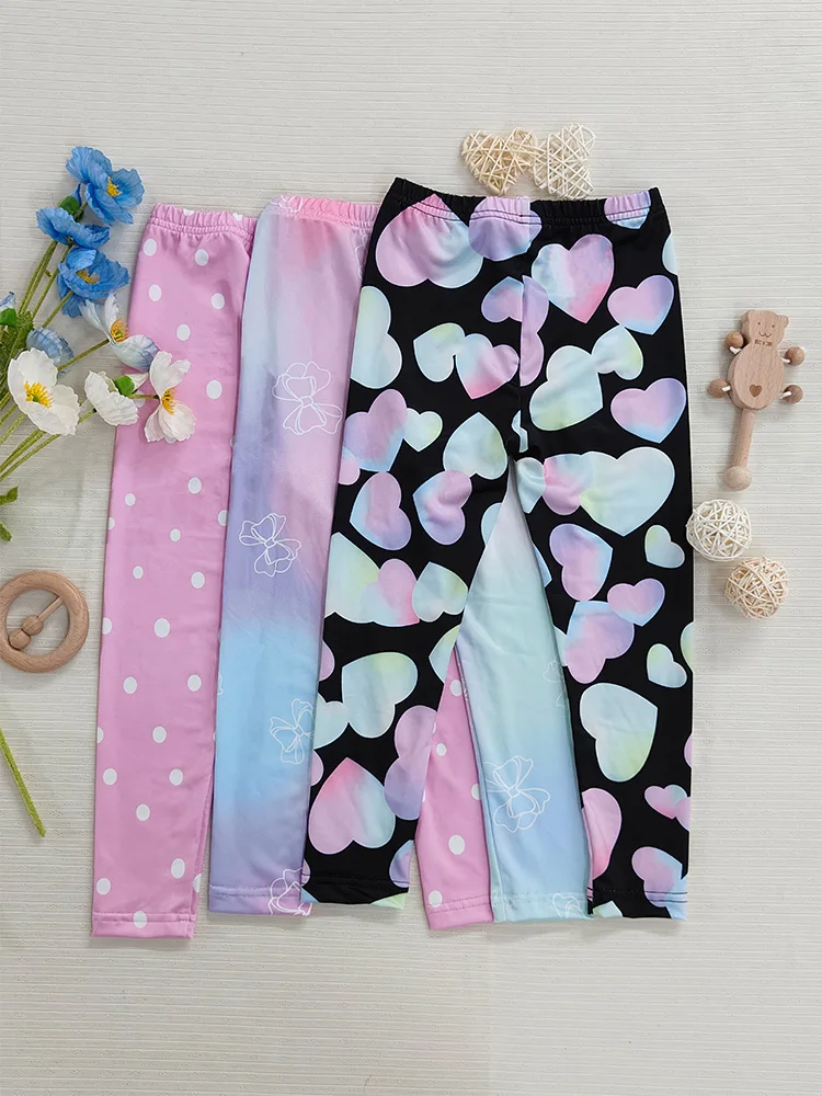 Pantalones largos de cintura elástica para niña, pantalón informal con estampado de puntos degradados, suave, 2 piezas, para trotar de 4 a 7T