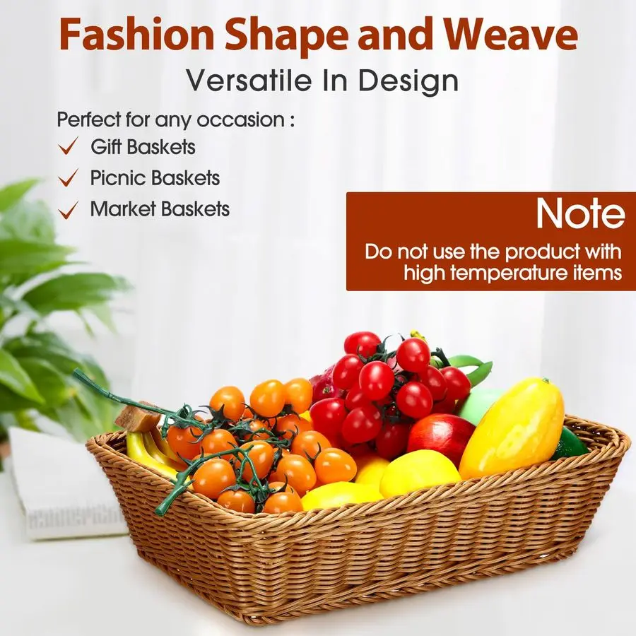 6 عبوات من سلال الخبز من الخيزران مقاس 15.8 بوصة سلة تقديم منسوجة للهدايا، صواني عرض مستطيلة من الخيزران للتخزين من أجل Bre #6