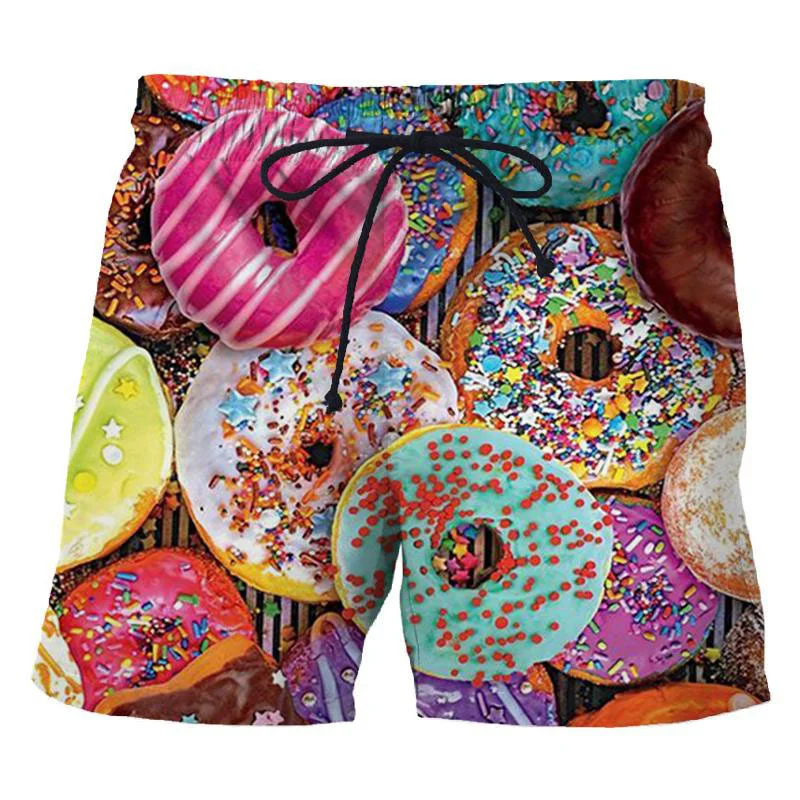 Food Donuts 3D Printed Men\'s Short Pants Cute Chocolate Pattern Board Shorts Personality Unisex Casual Beach Swimming Trunks