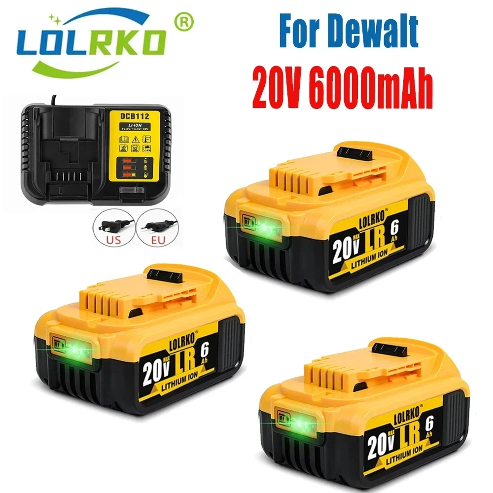 Latest DCB200 20V 6000mAh Battery and charger For Dewalt 18V DCB184 DCB200 DCB182 DCB180 DCB181 DCB182 DCB201 Tools Battery