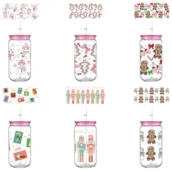 Christmas Printed PET 16oz Cup With Straw Pink Lid Gingerbread Man Cartoon Pattern Design Can Hold Milk Coffee Drinks Cups
