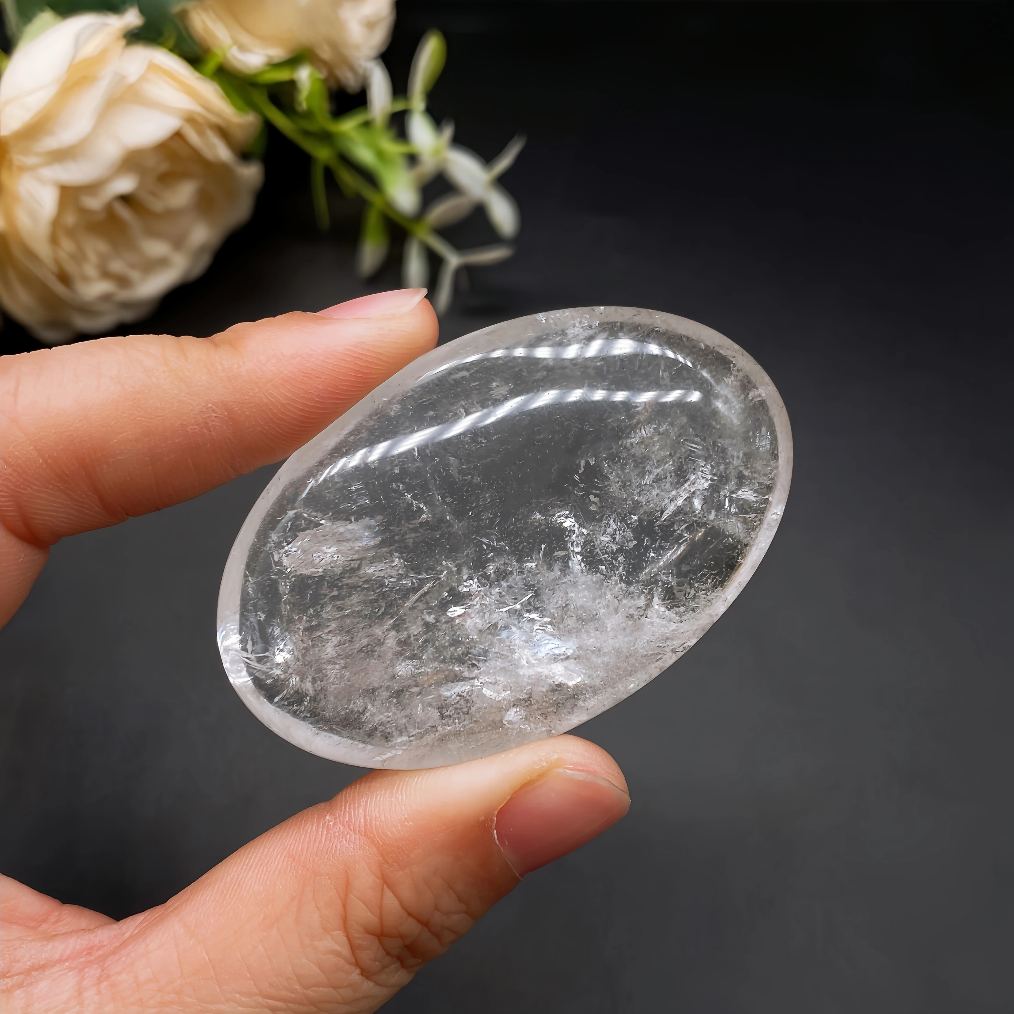Natural Clear Quartz Pocket Palm Stone Crystal Energy Thumb Toy Hot Compress Crafts Reiki Healing Gift Mineral message tool