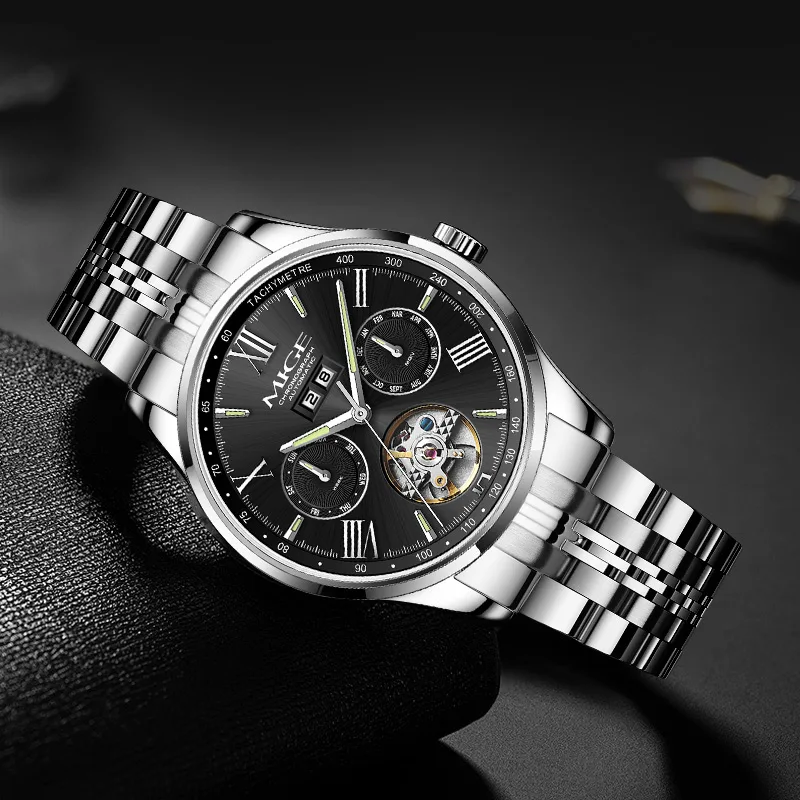 MIGE Original MIYOTA Men's Watches Mechanical Automatic Watch Waterproof Luminous Calendar Week Wristwatch Stainless Steel