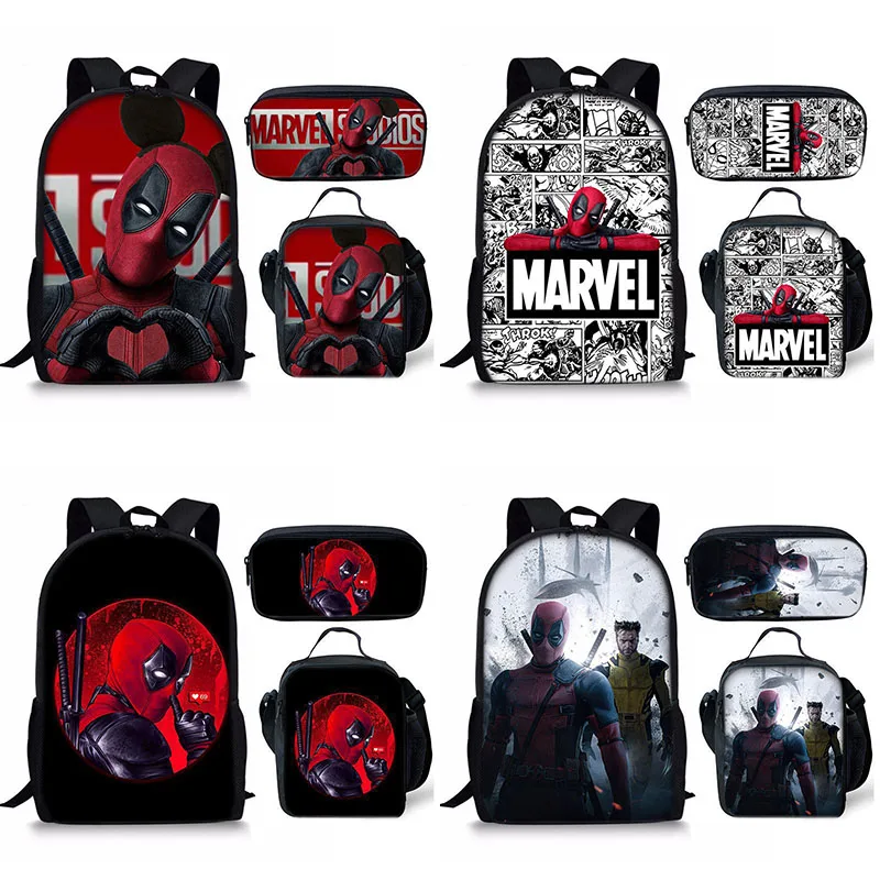 

Marvel Deadpool & Wolverine Cosplay Backpacks Anime Student Schoolbag Large Capacity Travel Bag Boys Girls Lunch Bag Pencil Case