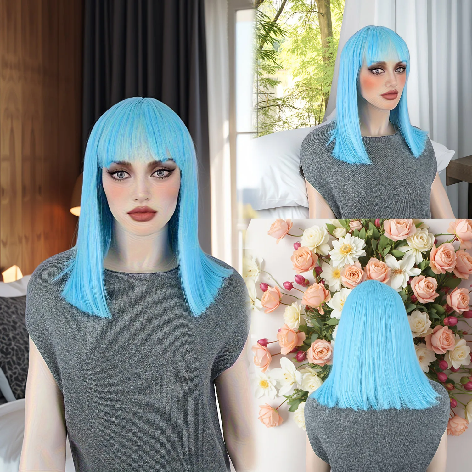 

European and American Women Synthetic Short Straight Hair Wig Princess Cut Short Straight Hair Wig Full Synthetic Wig