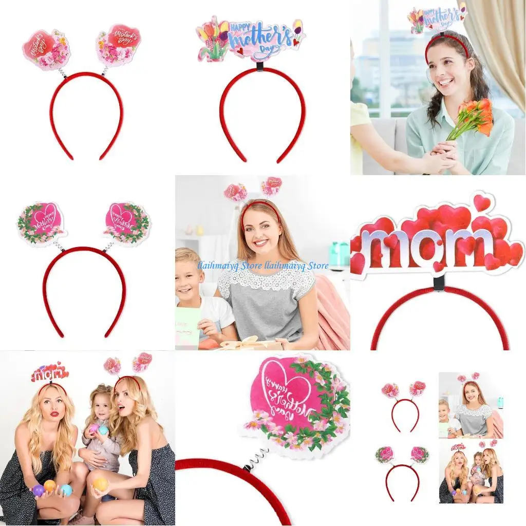

573B Mothers Day Headband Red Hair Hoop with Sweet Sign Decorations Party Favor Props Holiday Birthday Accessory for Adults