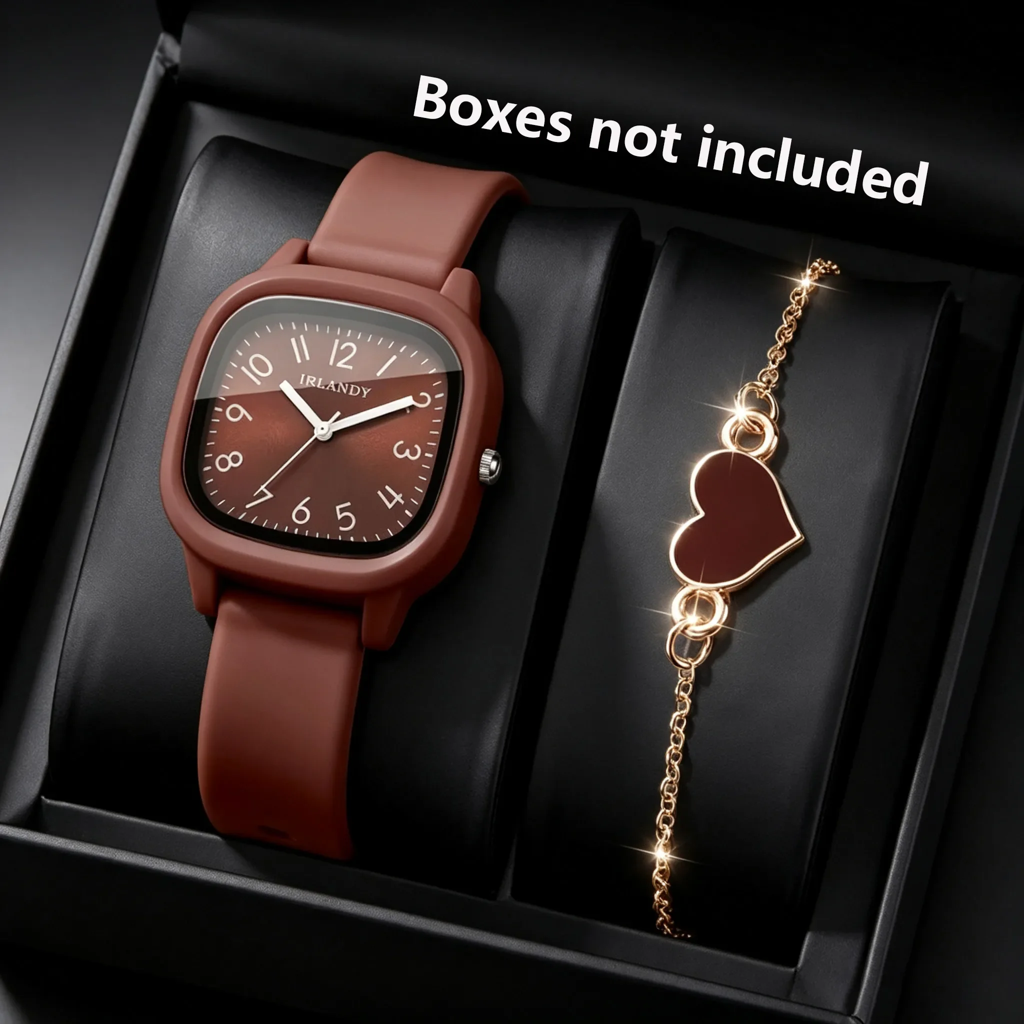 Ladies' Classic Square Dial with Digital Scale Light Luxury Elegant Quartz Watch and Heart shaped Bracelet Set, 2-piece Set
