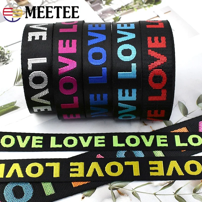 10Yards Meetee 25/38mm Nylon Webbing LOVE Jacquard Ribbon Tape for Bag Strap Garment Decor Belt Bias Band DIY Sewing Accessories