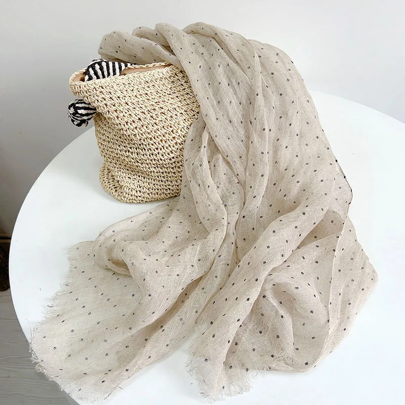 

Японский шарф из хлопка и льна в галстук-поло с принтом в горошек, дышащий, тонкий, для защиты шеи и от солнца