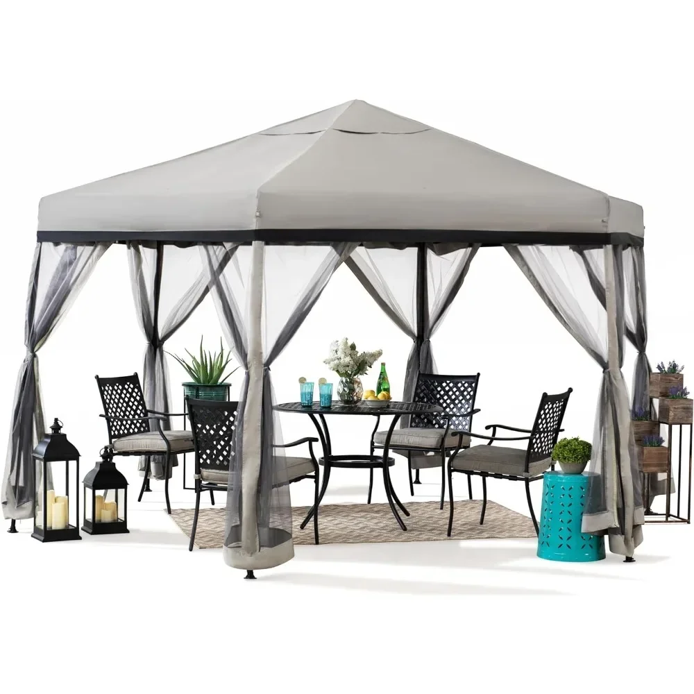 

11x11 ft. Pop Up Gazebo, 2-Tone Portable Canopy, Outdoor Hexagon Steel Frame Soft Top Gazebo, Mesh Sidewalls and Carry Bagcluded