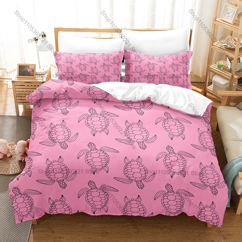 Kawaii Cartoon Tortoise Three Piece Bedding Set Luxury Comforter Set with Queen King Size Cool Two household goods Anime Ocean A