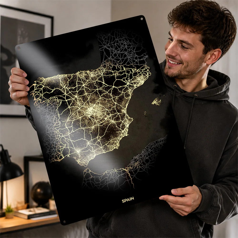 Spain Textured Poster Personalized Metal Tin Sign Bold Urban Transit Map Wall Art A Distinctive Gift For Geography Enthusiasts