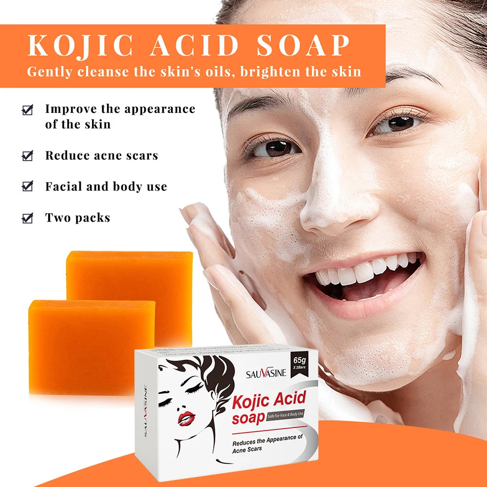 2pcs Kojic Acid Handmade Soap 65g Natural Mild Deep Cleansing Brightens and Moisturizes Facial Soap