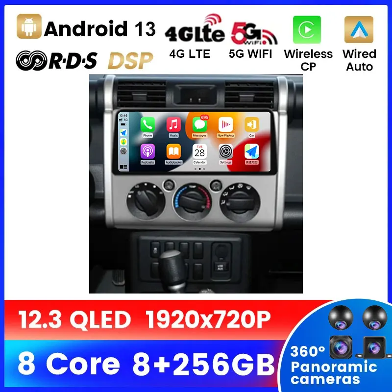 

12.3" QLED Android 13 Carplay Auto For Toyota FJ Cruiser J15 2006 - 2020 Car Radio Multimedia Video Player Stereo GPS Navigation