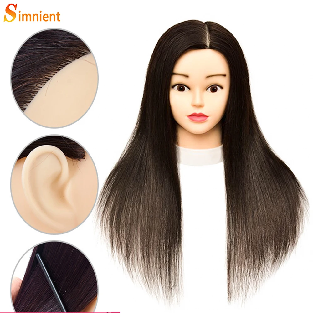 Female Mannequin Head With 100%Human Hair Hairdresser Cosmetology Training Head Can Be Dyed And Bleached Hairdressing Apprentice