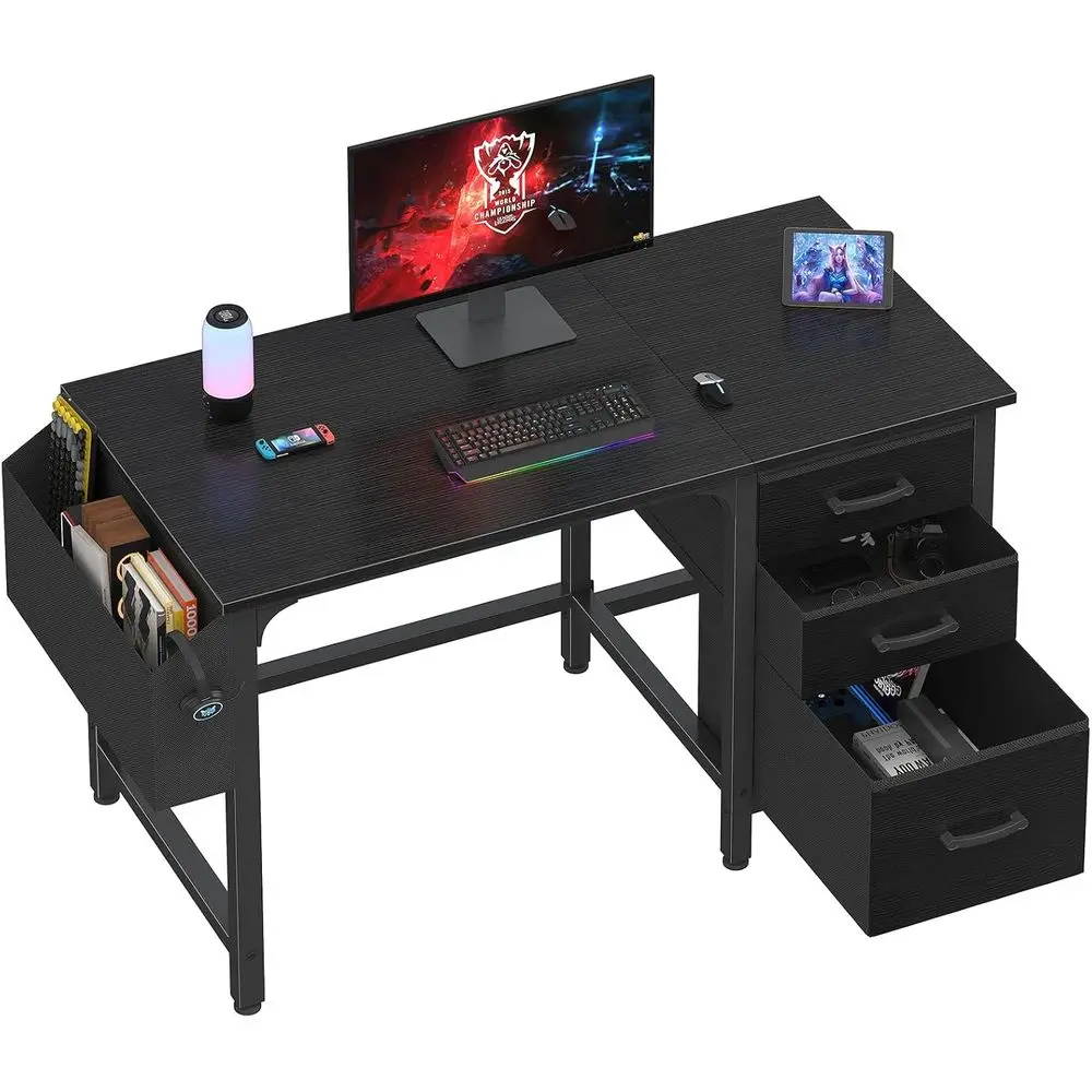 Computer Desk with Drawers Cabinet, 47 Inch Reversible Home Office Desks with Filing Cabinet for Small Space, Gaming Study Writi