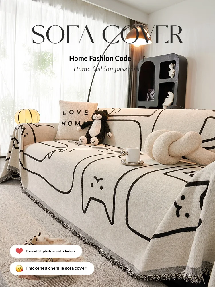 Home Living Room Sofas Covers Chenille Sofa Towel Cover Blanket Plush Double Sided Use 3 Seater And 2 Seater Furniture Cover
