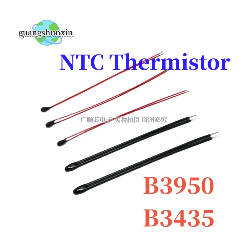 10 sztuk MF52B MF52D termistor NTC rezystor termiczny B3950 B3435 10K 100K 50mm 60mm 80mm 100mm rezystancja czerwony czarny