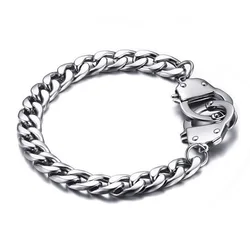 Handcuffs Bracelet Men Stainless Steel Fashion Couple Chain on Hand Statement Hip Hop Bracelets Women Gifts for Man Accessories