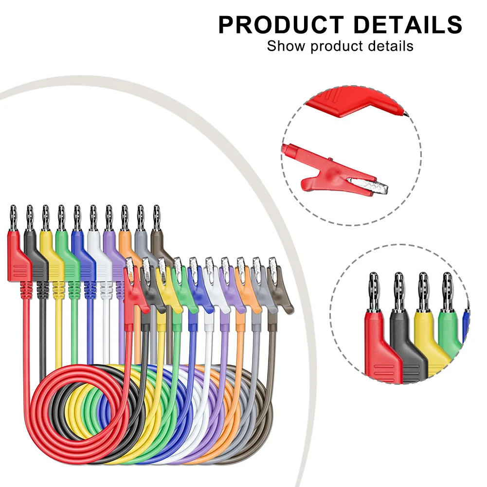 Multicolor Banana Connectors Test Leads with For ALLIGATOR Clips for Accurate For Multimeter Measurement 10 Pcs