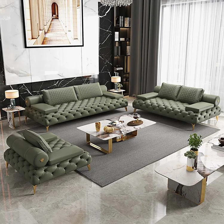 

American-style Hotel Reception Leather Button Tufted Couch 5 Star Hotel Lobby Sofa Combination for Living Room Furniture