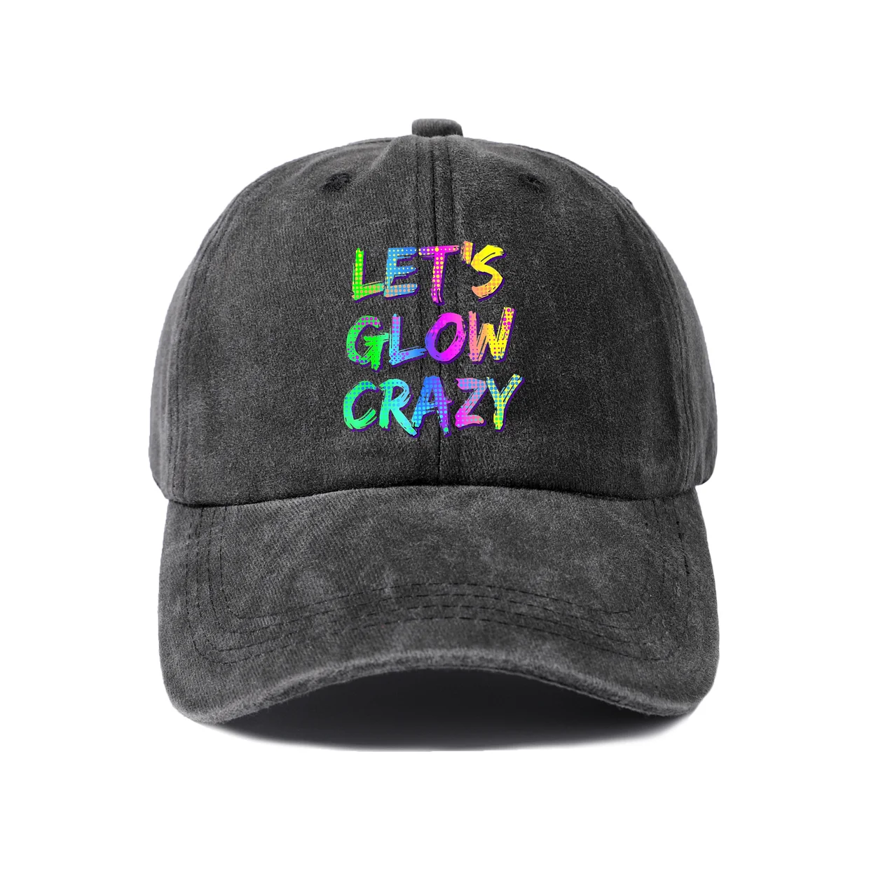 Neon Glow Party Quote Graphic Baseball Cap, Vintage Washed Adjustable Unisex Dad Hat, Casual Gift