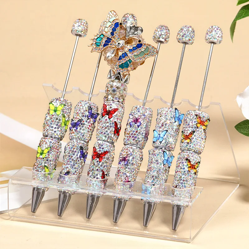 

7Pcs Creative DIY Butterfly Bead Pen Diamond Glitter Beaded Ballpoint Pen Korean Japanese Stationery Gift Pens School Office