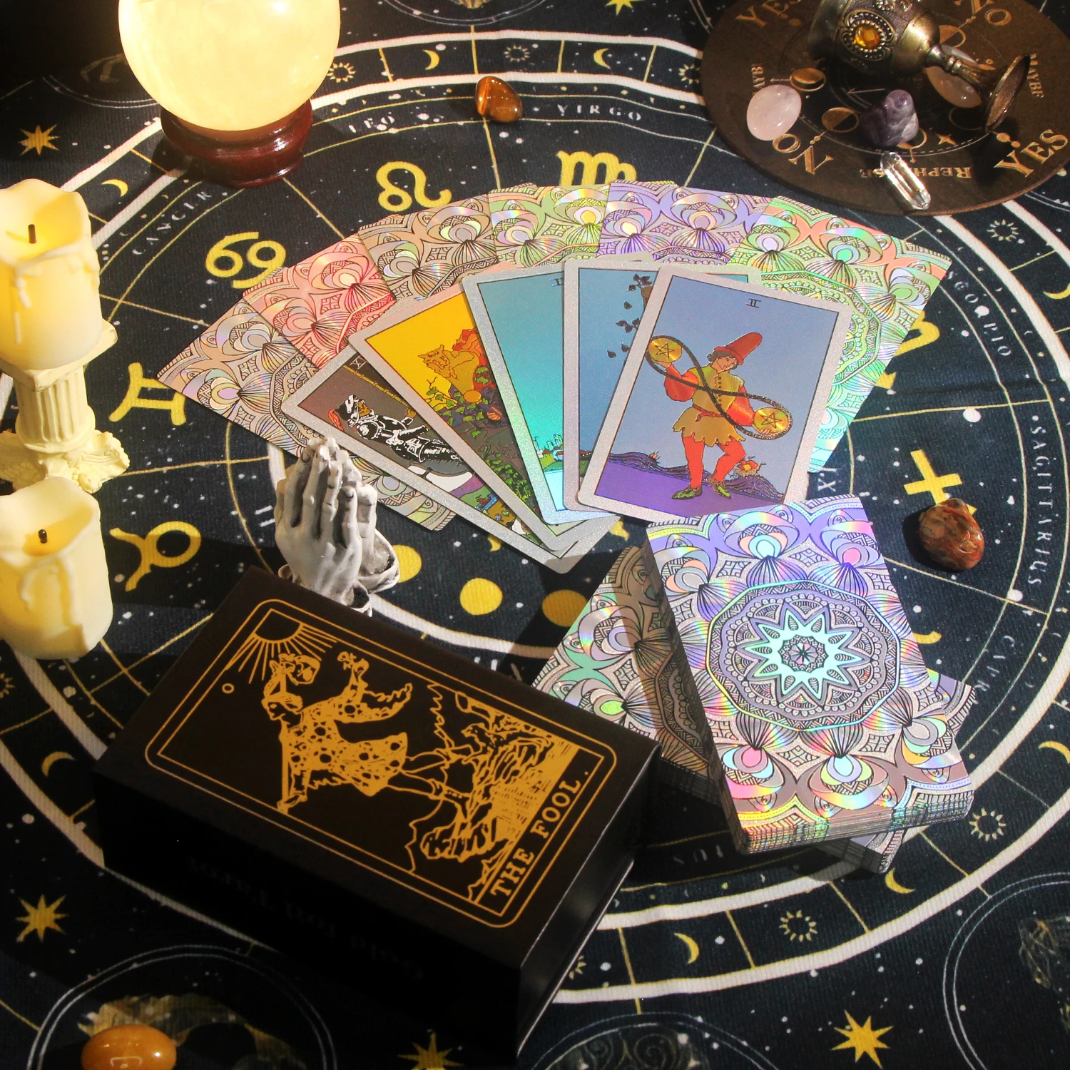 Gold foil, silver glitter, laser tarot, plastic, PET waterproof material, durable and long-lasting