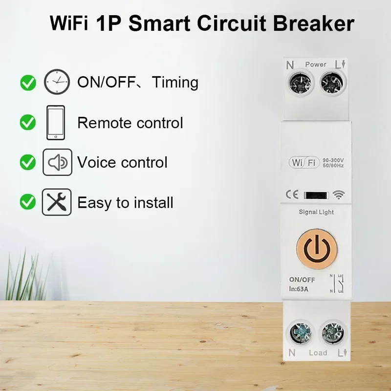 

Автоматический выключатель Tuya Smart Life WiFi 63A 1P+N с пультом дистанционного управления синхронизацией и выключением через приложение поддерживает Alexa Google Home