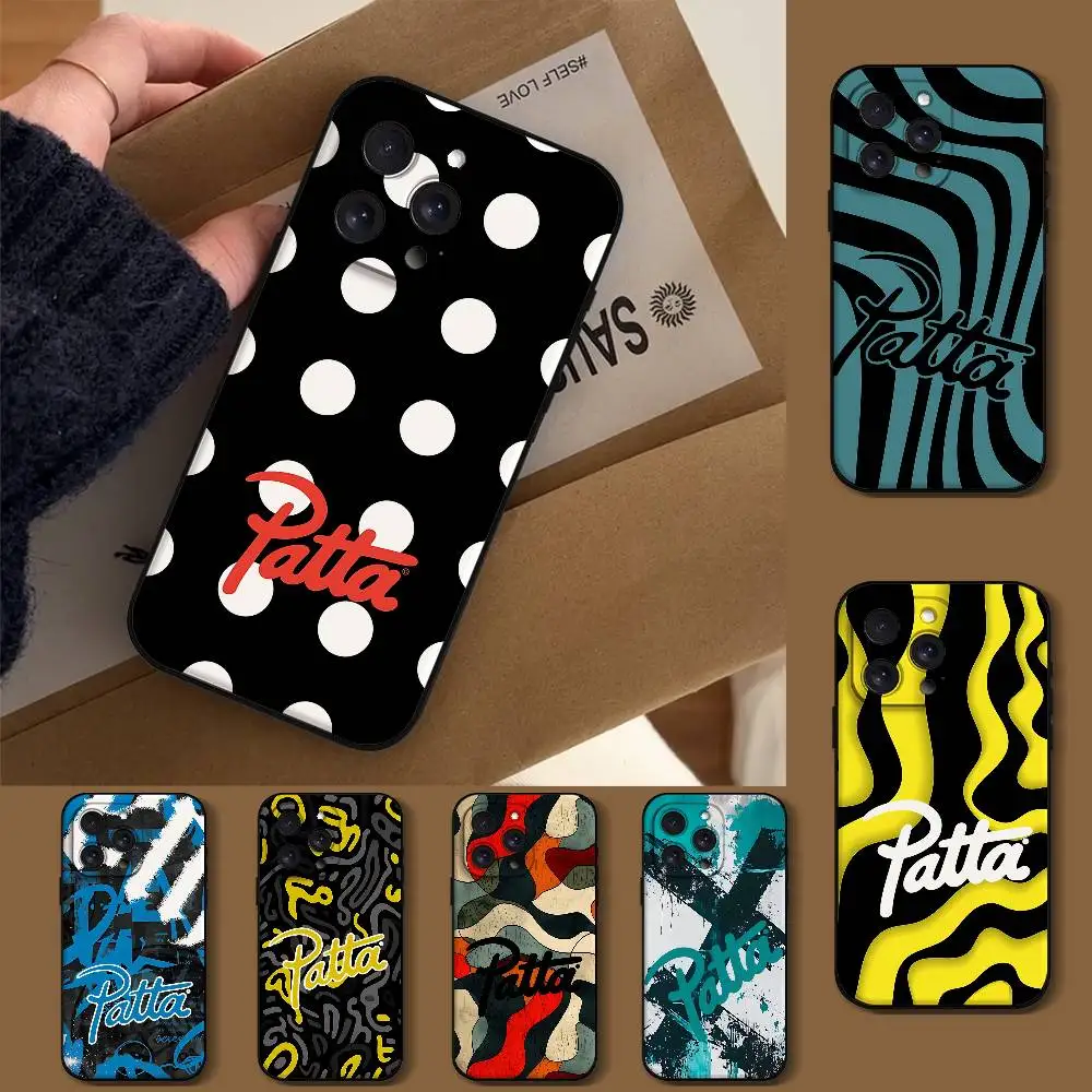 Modische P-patta Handyhülle für iPhone 1716 15 14 13 Pro Max 11 12 Mini X Xs XR Schwarze Silikonhülle