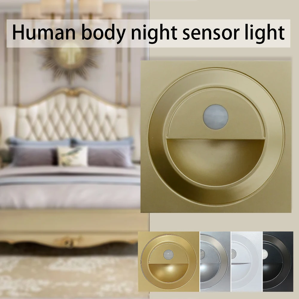 Embedded Step Light Motion Sensor Staircase Lighting fit EU Round 60mm Box Pir Footlights Indoor Wall Lamp Closet Corridor 220v