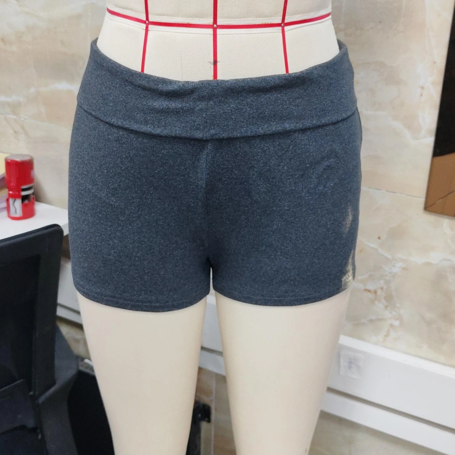 Slim-Fit-Mini-Shorts für Damen, Sommer, modisch, lässig, einfarbig, elastisch, niedrige Taille