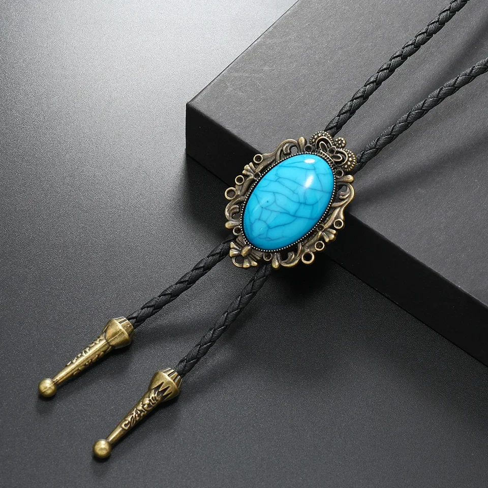 New Punk Style Vintage Bow Tie Turquoise Alloy Sweater Chain Men's Long Bolo Tie Fashion Accessory Trendy Jewelry Necktie
