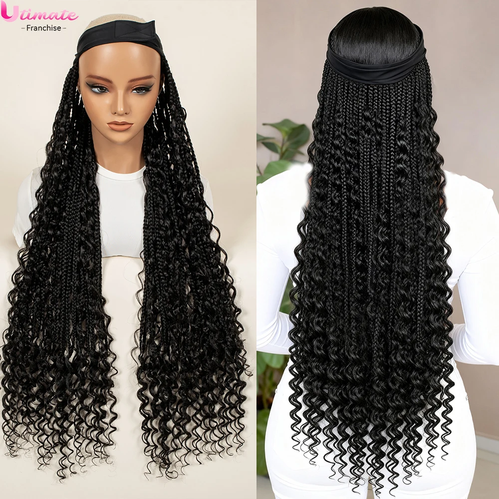 عقال شعر مستعار الاصطناعية شعر مستعار مضفر قبل مضفر الباروكات ل عمامة جيلي 30 بوصة النساء الباروكات للنساء