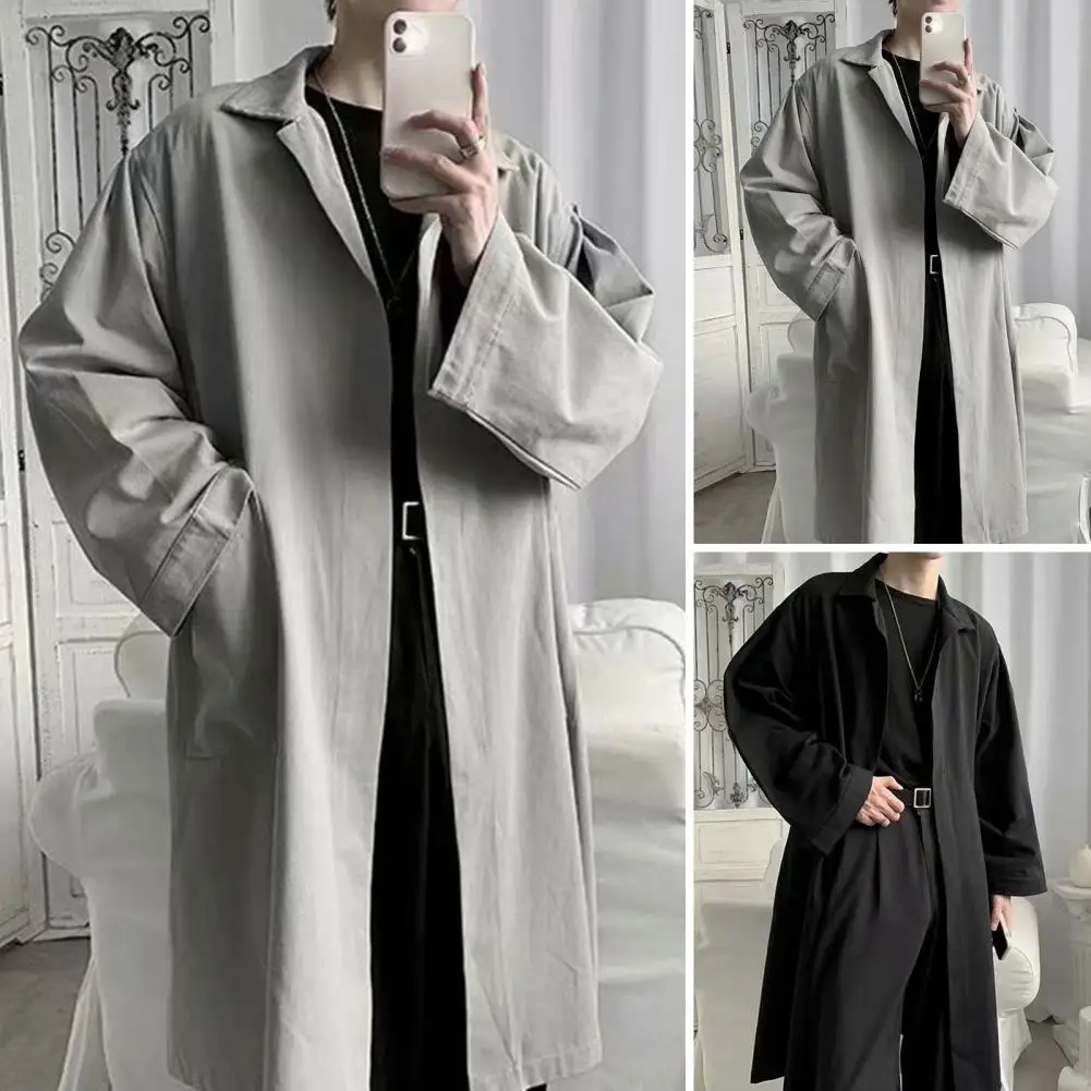 

Men Polyester Trench Coat Stylish Lapel Trench Coat for Men Breathable Wrinkle-resistant Spring Autumn Jacket with for Trendy