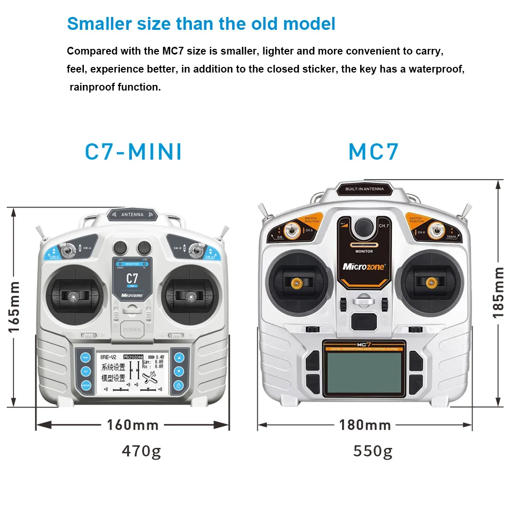 MicroZone MC7 C7 MINI 2.4G nadajnik kontrolera z odbiornikiem MC8RE System radiowy do samolotu RC Drone wielowirnikowego śmigłowca