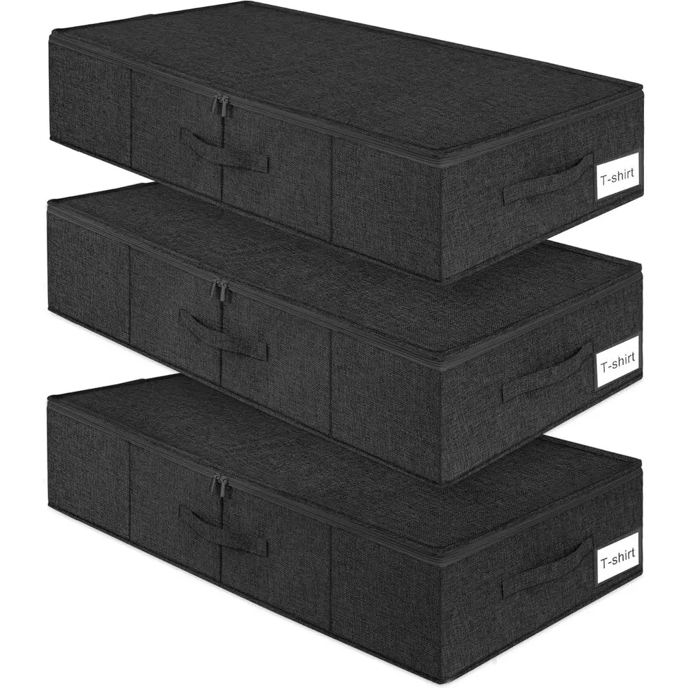 

Набор из 3 сумок для хранения под кроватью с крышкой, прочный органайзер для одежды с 3 ручками, сверхпрочная тканевая коробка для хранения одеял и обуви, 30x