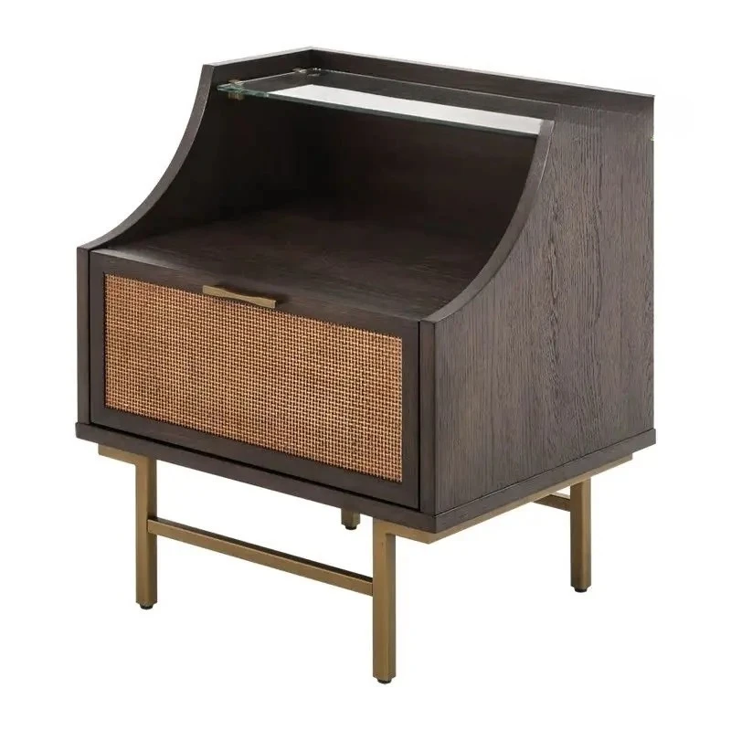 

Nordic style/medieval retro wabi style/imported ash wood solid wood rattan drawer bedside table