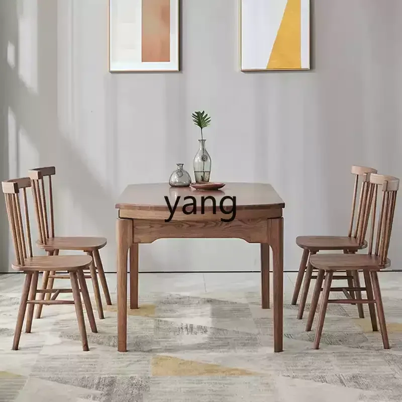LMsolid wood dining table telescopic round folding generation simple combination small apartment multi-functional dining table