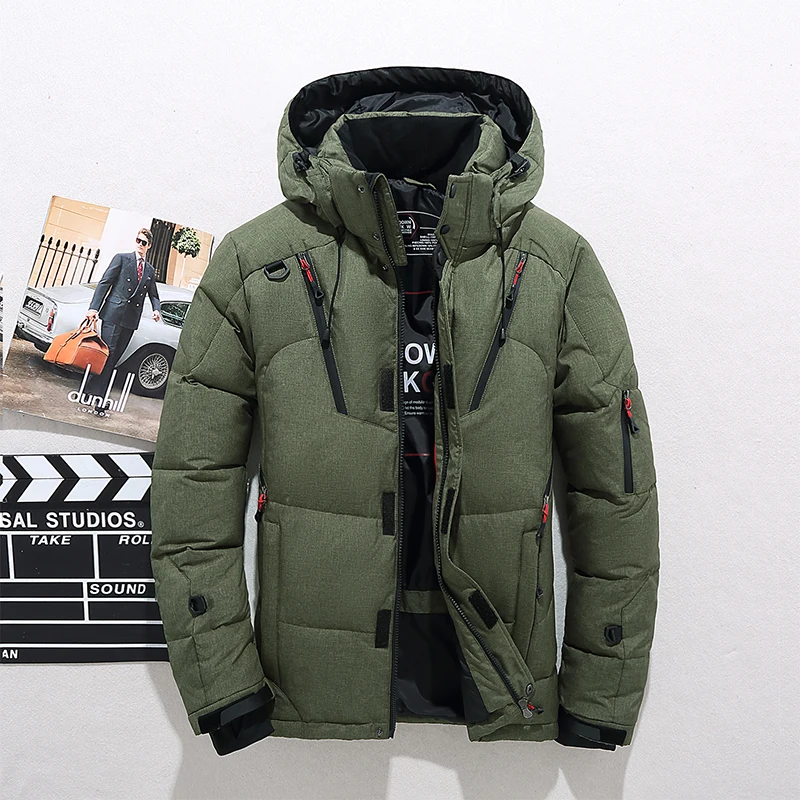 

2024 High Quality Overcoat Fashion Down Jacket Men Winter Warm Thick Hat Jacket Coat White Duck Down Parka Thick Puffer Stand