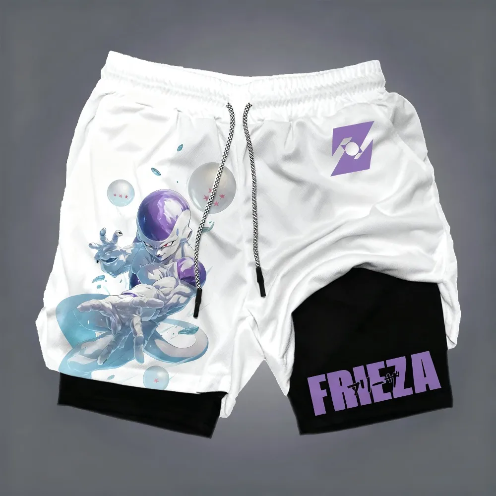 Dragon Ball Anime Goku Periphere bedruckte doppellagige Shorts, amerikanische sportliche Sommerhose für Herren, lockere und atmungsaktive Hose