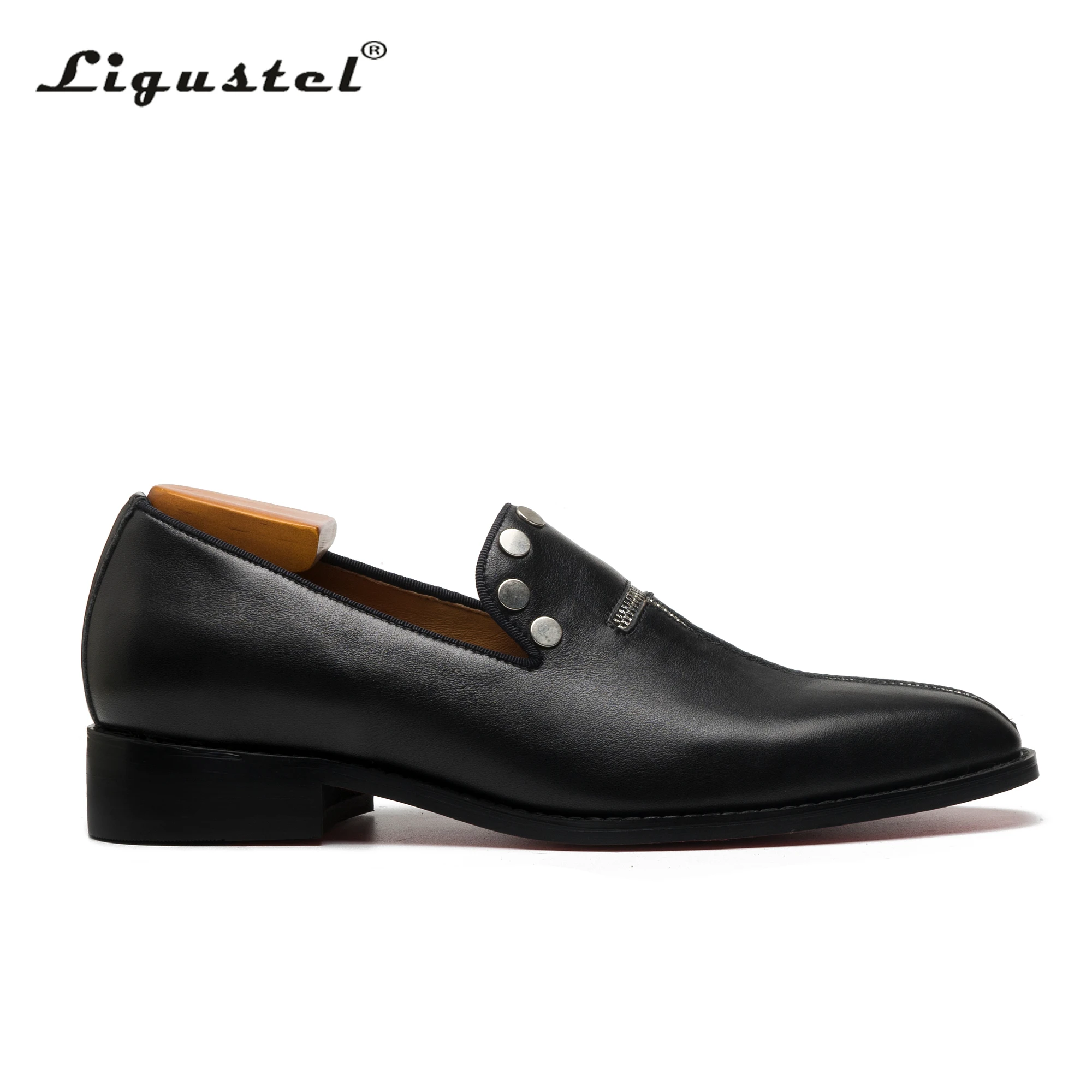 Ligustel Men Original Designer Black Leather Slip-on Shoe for Man Fashion Wedding Party Male Red Bottom Casual Loafers Plus Size