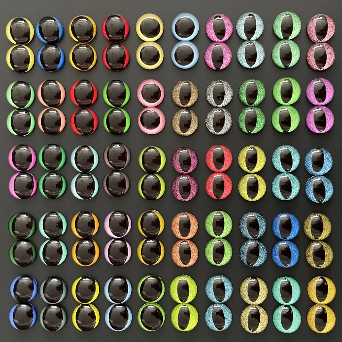 6mm 8mm 10mm 12mm Gemischte Spielzeuge Drachen Augen Runde Muster Glas Cabochons Flatback Foto DIY Machen Zubehör 100 stücke 50 Paare